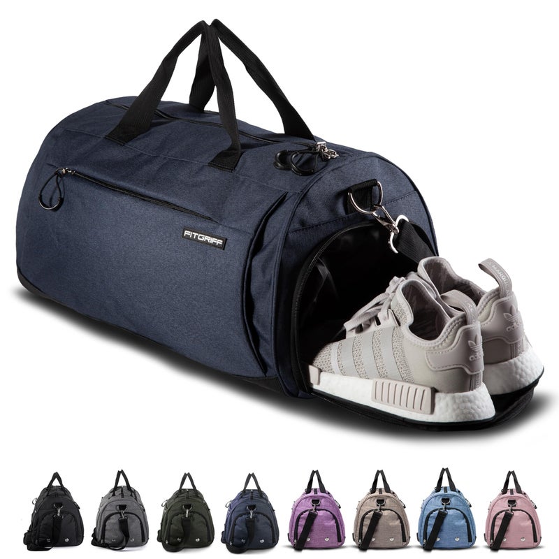 FitgriffÂ® Gym Bag V1 for Men & Women with Shoe & Wet Compartment - Duffle Bag for Travel, Sports, Fitness & Workout (Navy Blue, 23 x 12 x 12â€³ (M)) - Image 1